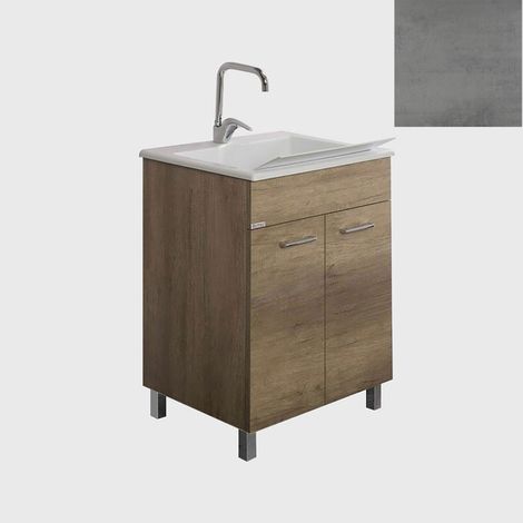 Mobile Lavatoio Vasca Zeus in MineralMarmo Apertura a 2 Ante 60x46x84 cm Grigio Cemento (1/5)