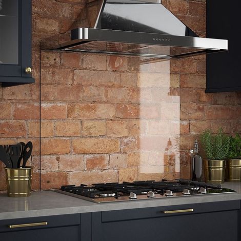 Splashback Clear Glass Kitchen Backsplash Brushed Brass Cap 900x750mm