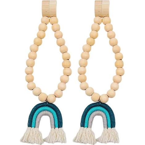 2 embrasses de rideaux en perles, guirlandes de perles arc-en-ciel, pompons en bois, cordon de perles, supports de rideaux de style ferme pour draperie C (1/5)