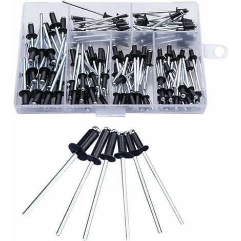 Rivets aveugles en aluminium noir 120 pièces – Assortiment M2.4 à M4.0 – Pour fixation métal – Boîte de rangement incluse (1/5)