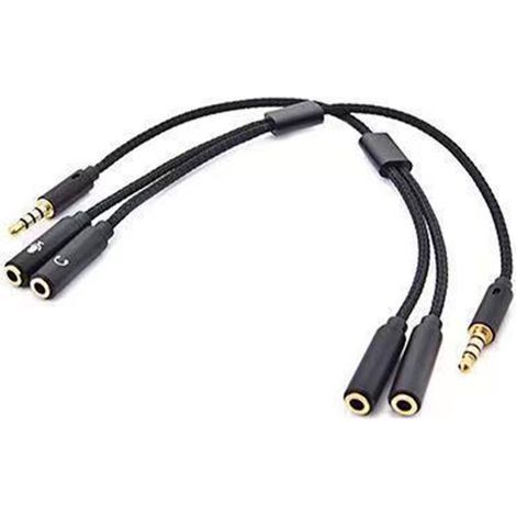 Câble pour casque stéréo en Y de 3,5 mm avec microphone et adaptateur audio, répartiteur de casque, adapté aux casques de jeu, doté d'un câble tressé en nylon polyvalent, flexible et durable. (1/4)