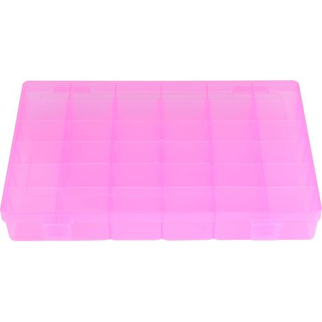 Boîte de rangement en plastique 36 compartiments pour boucles d'oreilles avec élastiques, organisateur de bijoux de maison rose.