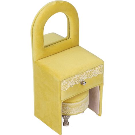 Mini chaise en flanelle douce, meuble de maison de poupée, décoration, boîte de rangement pour bijoux, coiffeuse jaune crème (17,8 x 7,9 x 6,6 cm) (1/5)