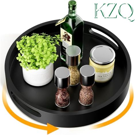 Organisateur Rotatif en Bambou 30 cm pour Épices et Cuisine, Plateau Tournant avec Poignées pour Meuble et Plan de Travail - KZQ (1/5)