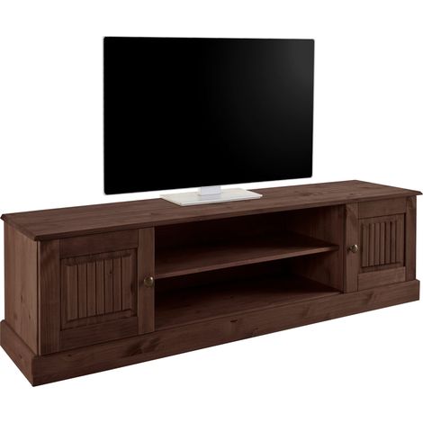 MilleMeuble TV avec 2 portes en pin laqué brun (1/4)
