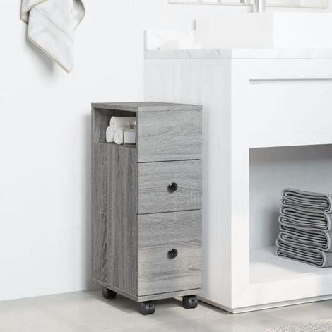 Meuble de Salle de Bain avec Roulettes, Design Étroit et Compact, Couleur Gris Sonoma, Rangement Moderne pour Petit Espace (1/5)