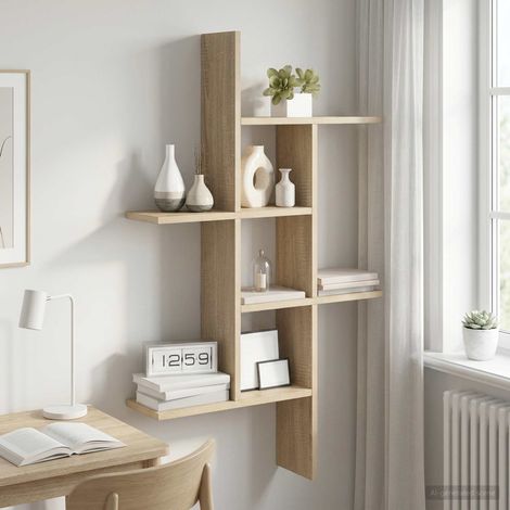 vidaXL Wall Shelf Sonoma Oak 61 x 15 x 102 cm Engineered Wood (1/5)