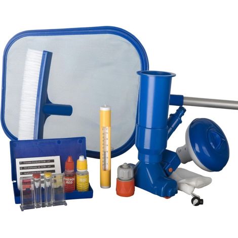 GRE – Kit d'entretien de piscine 7 pièces – Brosse, épuisette, thermomètre, doseur pastilles – Pour nettoyage efficace et analyse pH
