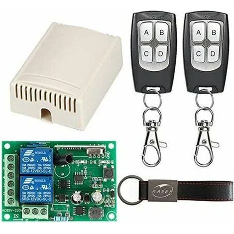 Récepteur Radio 433,92 MHz - 2 Canaux - Pour Portes De Garage Volets Roulants Lampes - 10 A - 220 V AC - Inclus 2 Télécommandes