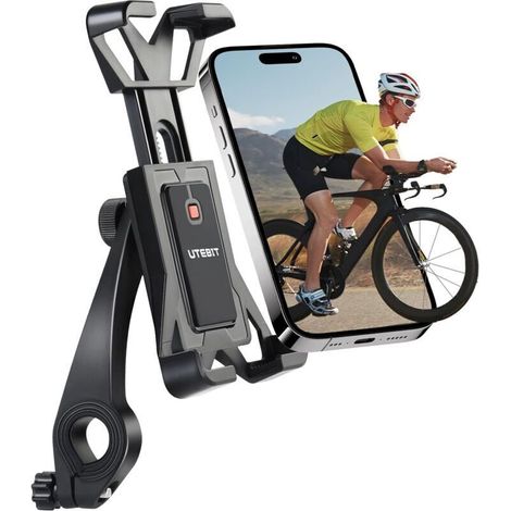 Support Téléphone Vélo, Support Téléphone Moto 360° Rotatable avec Verrouillage Sécurisé, Universel Support Guidon de Trotinette, VTT, Scooter, Compatible avec Smartphones 4-6.7 Pouces (1/4)