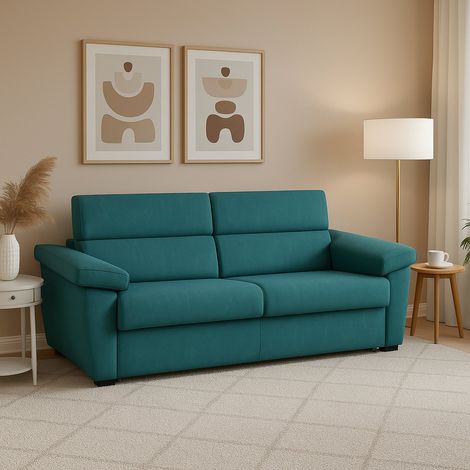 Dmora - Sofá fijo 3 plazas Giffone, Sofá lineal para salón, acolchado, desenfundable, calidad 100% Made in Italy, 225x95 h100 cm, Azul claro (1/5)