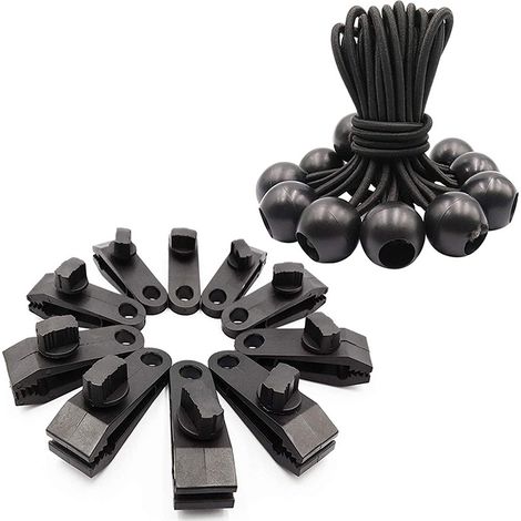 Clip de tente extérieure Auvent Clip coupe-vent Clip Ensemble de crochets Tente en spirale Clip fixe 10 Clips de tente + 10 Crochets 10 Corde élastique One Piece (1/3)
