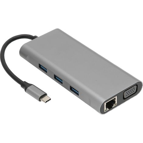 10-in-1 USB-C-Hub mit 1000M Ethernet-LAN-Anschluss, kompatibel mit 4K-HD-Fernsehern, VGA, 100-W-PD-Schnellladung und Audio, tragbarer USB-Splitter für Laptops (1/5)