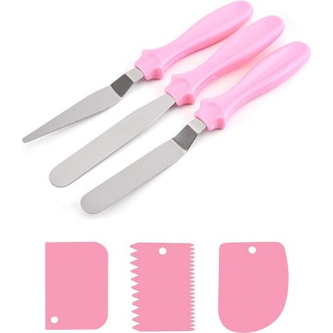Ensemble de Spatules à GlaçAge Spatules en Acier Inoxydable à GâTeaux en Plastique Pour La Propagation de La CrèMe, La DéCoration de GâTeaux, Le GlaçAge des PâTisseries (Rose) (1/4)