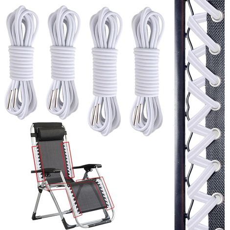 4 Pcs Corde Remplacement élastiques pour Chaise Longue Transat Pliante Inclinable Cordons de Remplacement de Chaise Zéro Gravité Corde de Rechange pour Fauteuil Relax Chaise Longue, Blanc (2.5m+1.4m) (1/4)