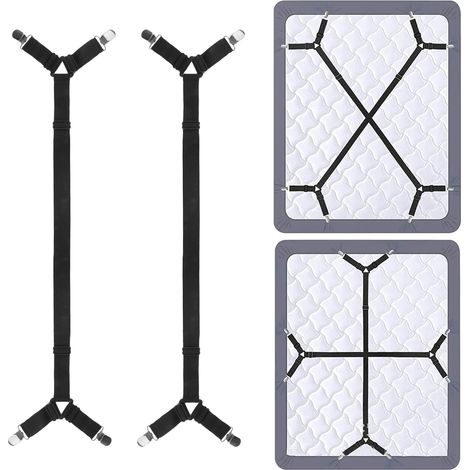 2 bandes élastiques réglables pour la fixation de draps, 60-270 cm, pourvues de fermetures métalliques robustes, bandes antidérapantes pour la fixation de draps, bandes de fixation universelles pour t (1/5)