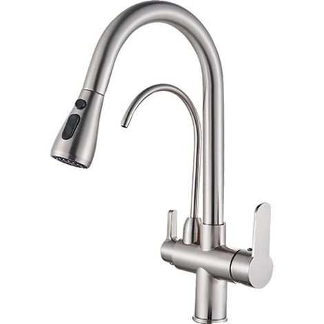 Grifo de fregadero de cocina, doble manija, para montaje en encimera, níquel A (1/2)