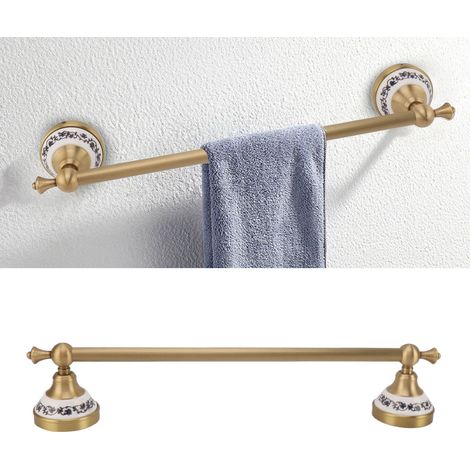 Porte-serviettes tout cuivre, barre simple, porte-serviettes de salle de bain de style européen, tringle de suspension, étagère de rangement pour salle de bain, style antique. (1/5)