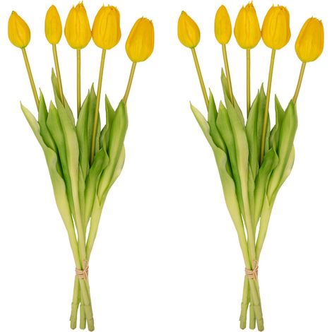 Bouquet de 10 Tulipes Artificielles Jaunes Effet Naturel Real Touch pour Décoration Maison 42 cm - PANGIVO (1/5)