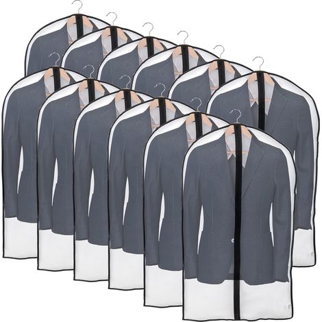 Lot de 12 Housses de Vêtements 60x100 cm (Noir), AntiPoussière, Imperméables, AntiAcariens et AntiHumidité, Translucides avec Fermeture Éclair (1/5)