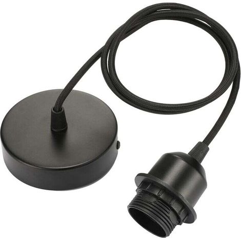 Suspension E27 avec anneau à vis, câble textile réglable 100 cm, suspension compatible avec abat jour, douille idéale pour suspension de cuisine, noir
