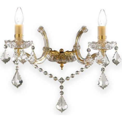 Applique Classica Florian Metallo-Cristallo Oro 2 Luci E14