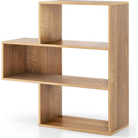 Libreria angolare autoportante per soggiorno studio ufficio, Libreria convessa a 3 ripiani da esposizione Naturale (1/4)