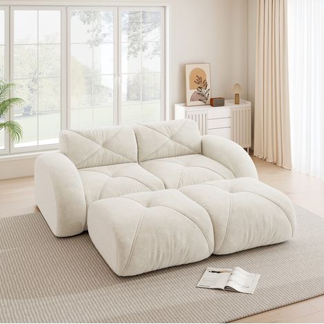 Modulares Sofa aus Chenille 200 kg belastbar Hellbeige OKMYHOME (1/5)