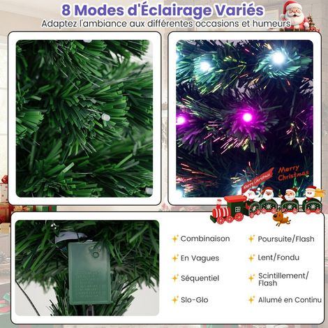Sapin de Noël artificiel pré-éclairé 93 cm avec fibres optiques multicolores, 96 lumières LED, 8 modes, 96 branches PVC, étoile verte (1/5)