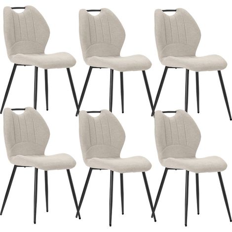 Lot de 6 chaises en tissu polyester maillé beige avec poignée et pieds en métal laqué noir - MILDA (1/5)
