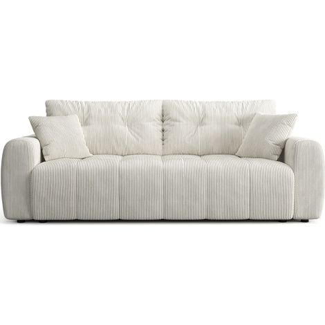 Canapé droit convertible 3 places avec coffre de rangement en velours côtelé beige - Komo (1/5)