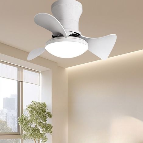 Ventilateur de plafond LED 46 cm, 3 pales ABS, lumière dimmable, moteur réversible silencieux, blanc, pour chambre, Blanc (1/2)