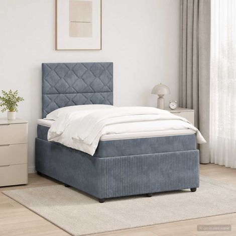 Lit boxspring LED avec matelas Gris foncé 120 x 200 cm Velours (1/5)