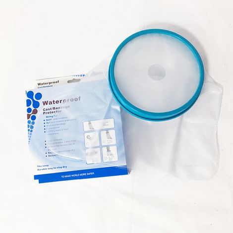 Protège-pied douche réutilisable imperméable à la pluie pour adulte protège-pied bain pied piscine plage bleu transparent silicone PVC PP IPX6 33x35.5x19 cm (1/5)