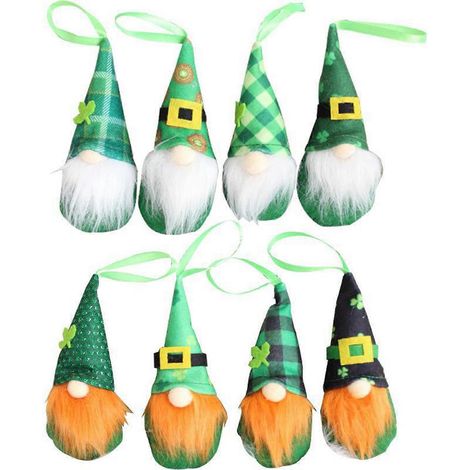8-teiliges St. Patrick's Day Gnome Deko-Set, grüner irischer Kobold, skandinavischer Wichtel zum Aufhängen