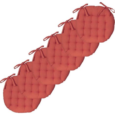 Atout Lot de 6 Galettes de Chaise Rondes Bicolores D.40cm, Terracotta Imprime/Uni