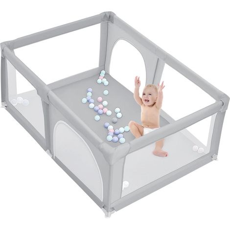 Laufgitter für Baby,Faltbar Baby,Haloyo®,Playpen Kinderzaun,Kinder-Laufstall,mit 50 Kugel,Laufstall Weich et Rutschfest,180 x 120 x 66cm,hellgrau (1/5)