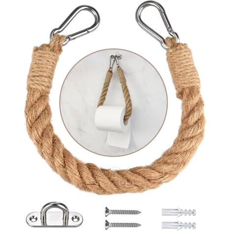 Toallero de cuerda de cáñamo, portarrollos de papel higiénico, estilo cuerda, portarrollos de papel higiénico vintage con tornillos, accesorio retro, decoración para baño y cocina (1/4)