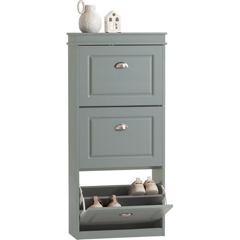 Scarpiera salvaspazio Slim con 3 ante Portascarpe Salvaspazio Regolabili 52x23x117cm SoBuy Grigio FSR94-HG (1/5)
