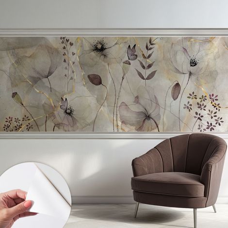 Papier peint adhésif décoratif pour salon chambre et cuisine Facile à poser avec colle Fleurs délicates 250x104 cm (1/5)