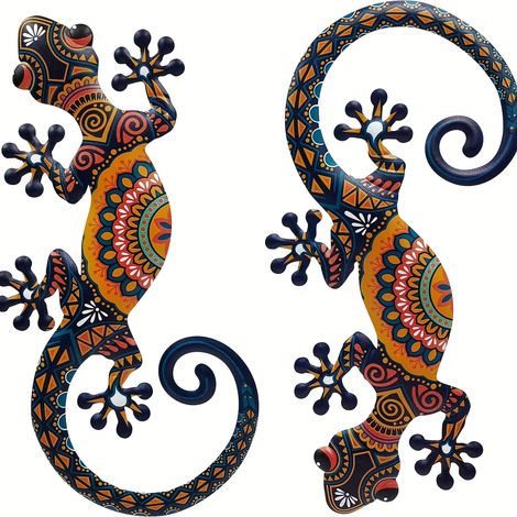 Ensemble de 2 lézards en métal, à fixer au mur (2D) - Convient pour les jardins, les clôtures ou la décoration intérieure (1/5)