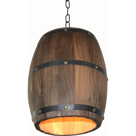 Loft country américain bois tonneau de vin luminaire, Suspension décorative en forme de tonneau de vin en bois, luminaire créatif pour bar, restaurant et café (1/5)