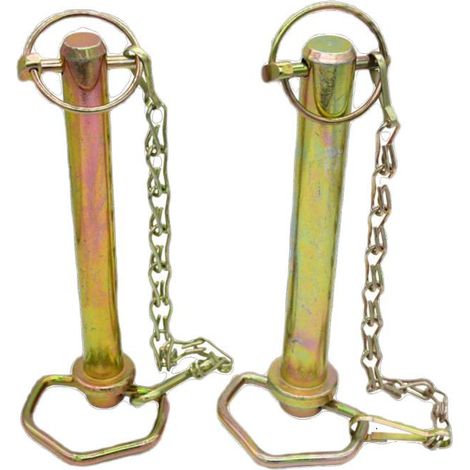 Axe d'attelage avec chaine, goupille et poignée repliable diamètre 19mm x longueur 99mm cheville barre supérieure remorque tracteur camion machine agricole piton broche chape