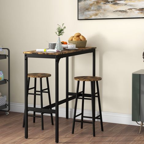 Tavolo bar 3 pezzi con 2 sgabelli, stile industriale, MDF e acciaio, marrone HAVRYA (1/5)