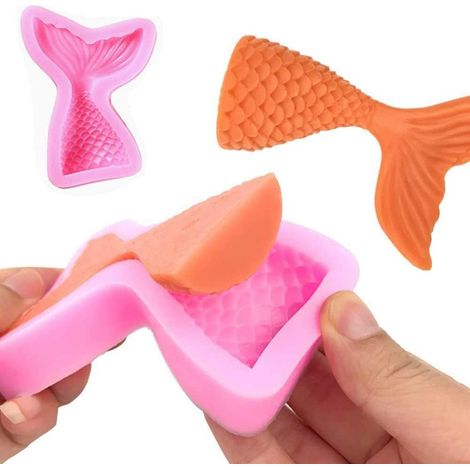 Moule silicone fondant thème marin coquillage conque queue de sirène outil patisserie fait main 6 pieces rose (1/2)