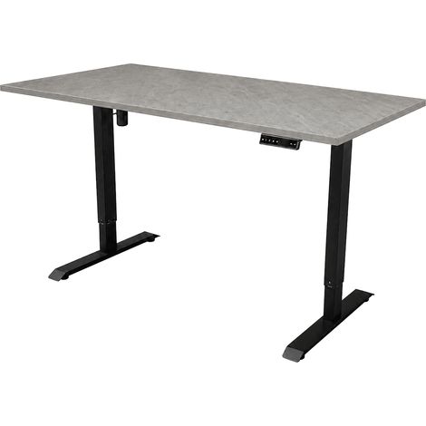Bureau électrique à hauteur réglable - 140 × 80 cm - Moteur simple - Noir / Aspect béton (1/5)