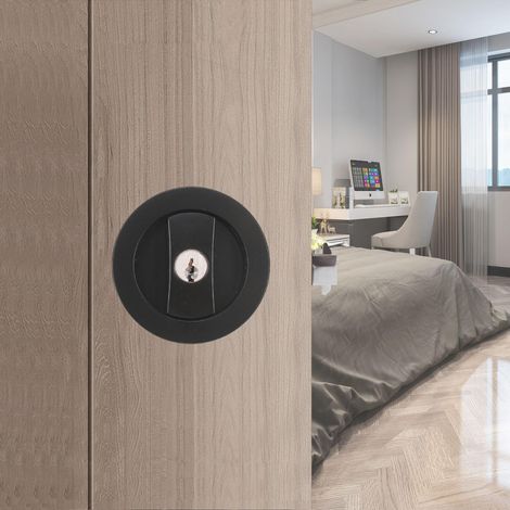 Schiebetürschloss Runder Griff mit Schiebetürschloss 66 mm Schwarz Unsichtbarer Türgriff Taschentürgriffe mit Schloss und Schlüssel