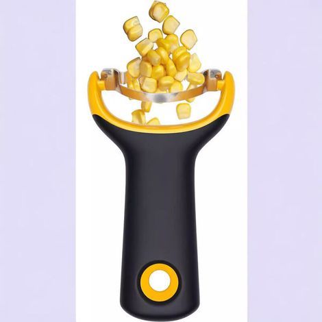 Sbucciatrice e sgranatrice per mais in acciaio inox: strumento di preparazione efficiente, design ergonomico nero e giallo. (1/3)