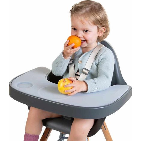 CHILDHOME, Ripiano per Seggiolone Evolu 2, Regolabile in Profondità, Facile da Installare, con Tappetino in Silicone, Antiscivolo, Facile da Pulire, Colore Carbone (1/4)