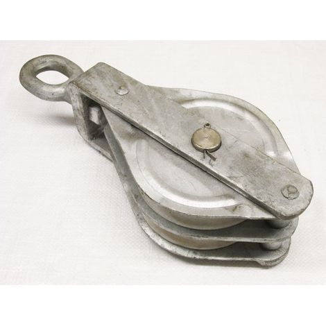 3 Ton 150MM Nylon Double Sheave Galvanised Block With Eye - 20MM Fibre Rope Safety Lifting (1/2)